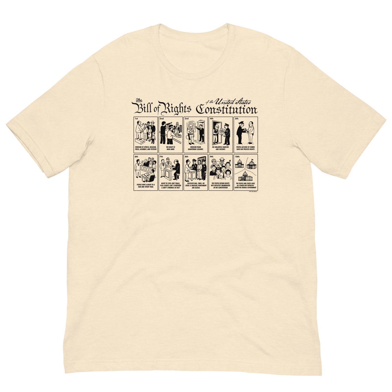 Beige The Illustrated Bill of Rights Graphic Tee by Liberty Maniacson a white background
