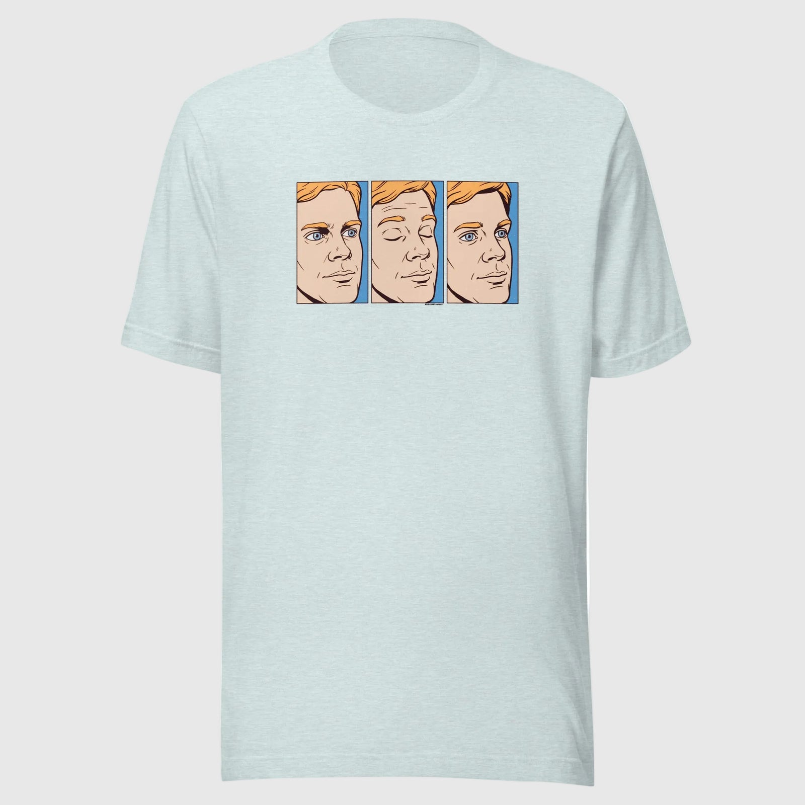 Blinking White Guy T-Shirt in Heather Prism Ice Blue front view