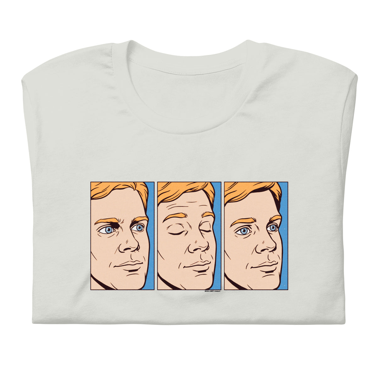 Blinking White Guy T-Shirt Silver mockup with reaction meme graphic