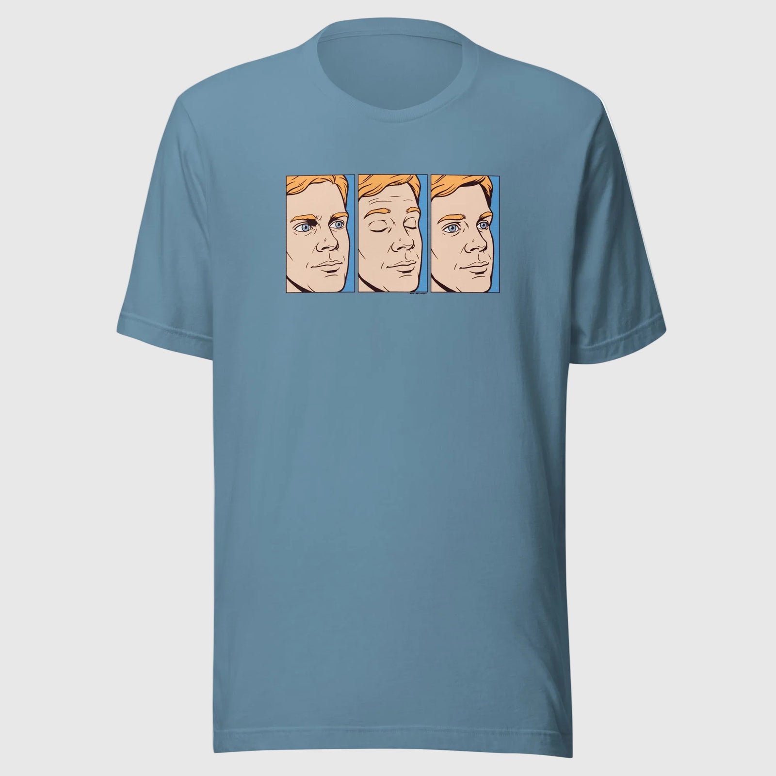 Blinking White Guy T-Shirt in Steel Blue front view