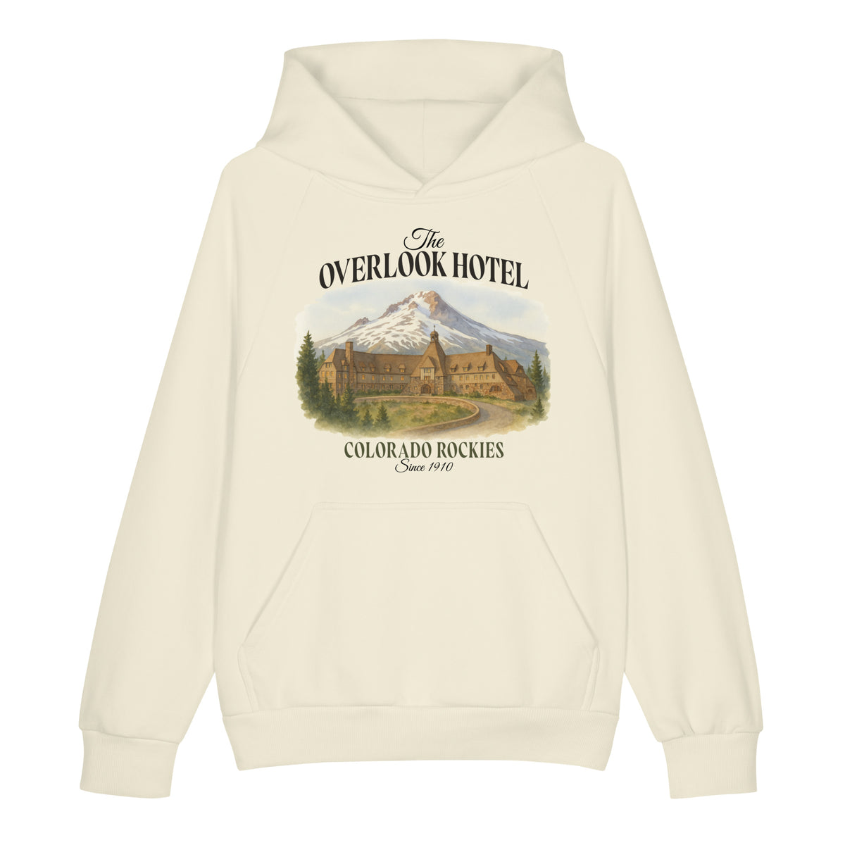 Cream Overlook Hotel super heavyweight hoodie, front view