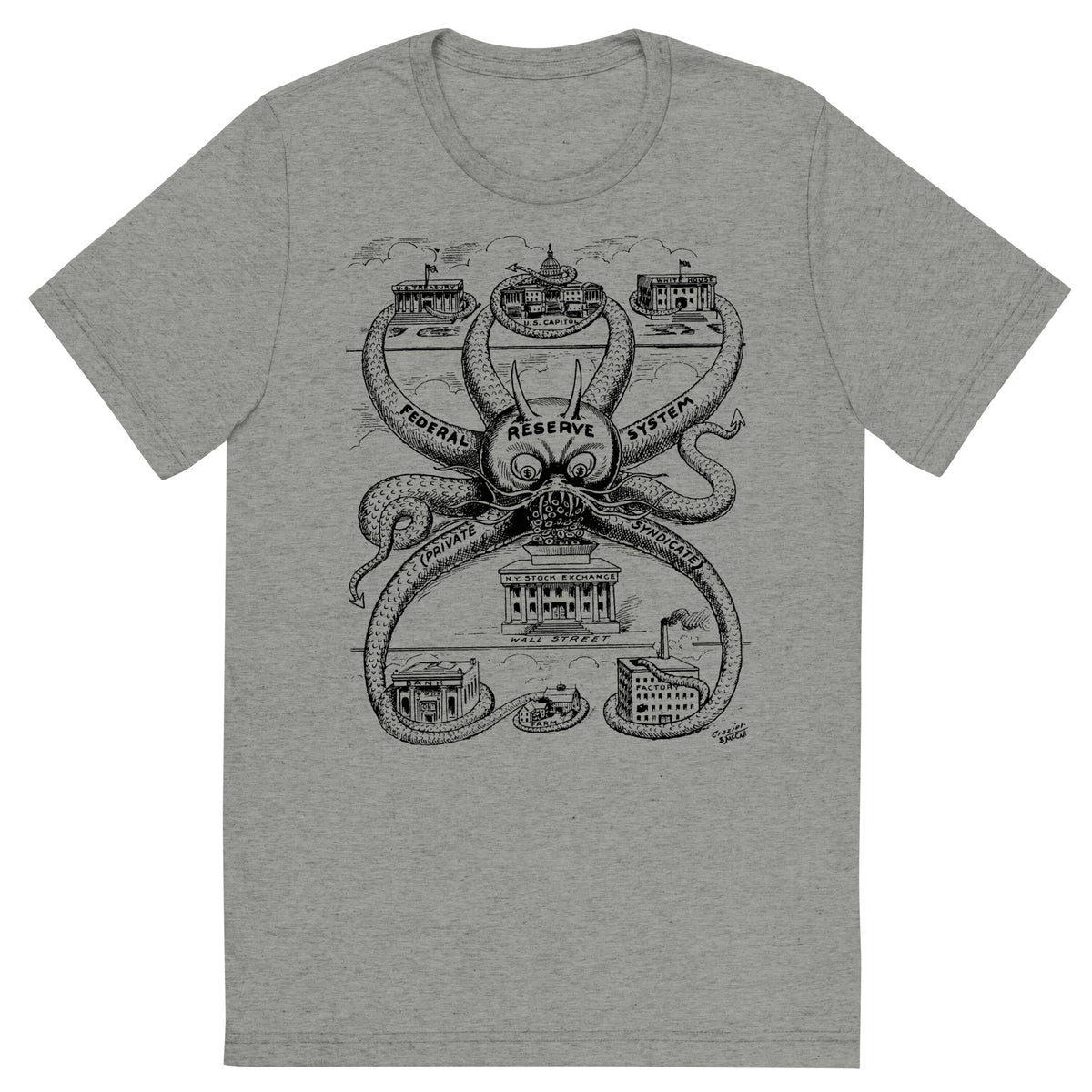 Federal Reserve Octopus Vintage Tri-Blend T-Shirt