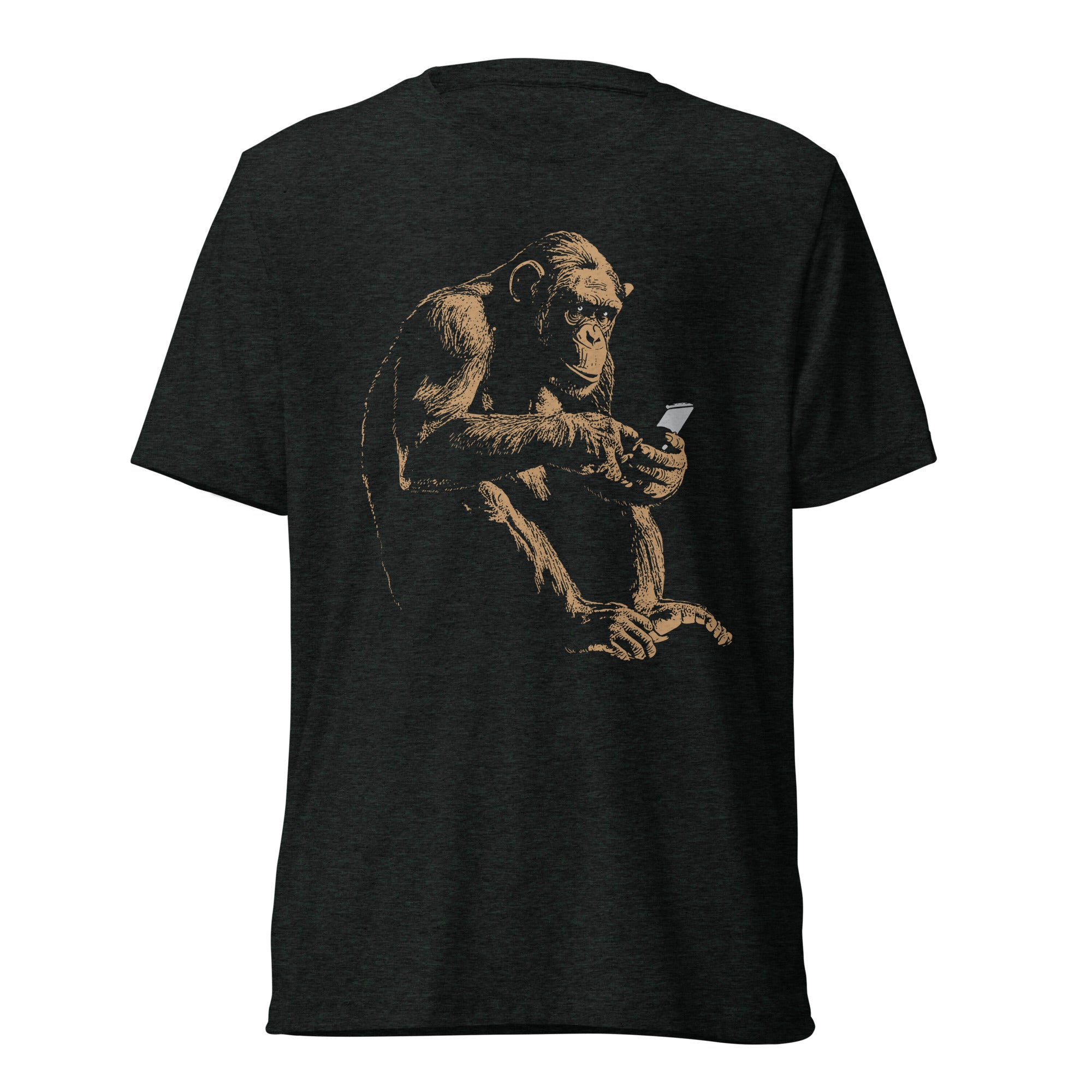 Chimpanzee on a Smartphone Tri-blend Track Shirt