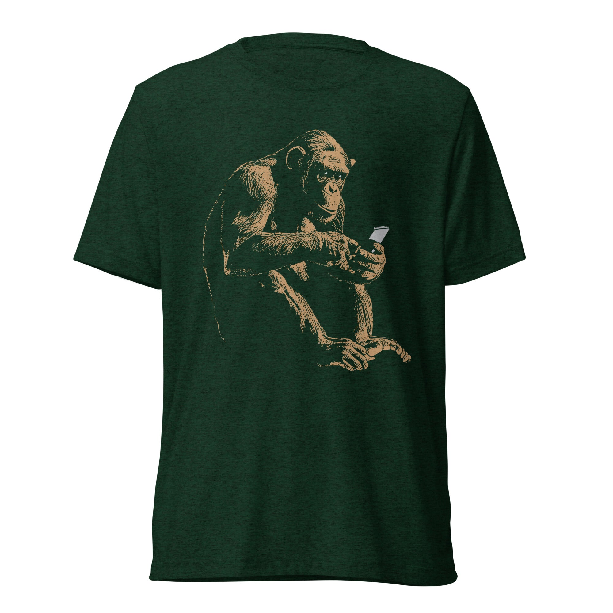 Chimpanzee on a Smartphone Tri-blend Track Shirt