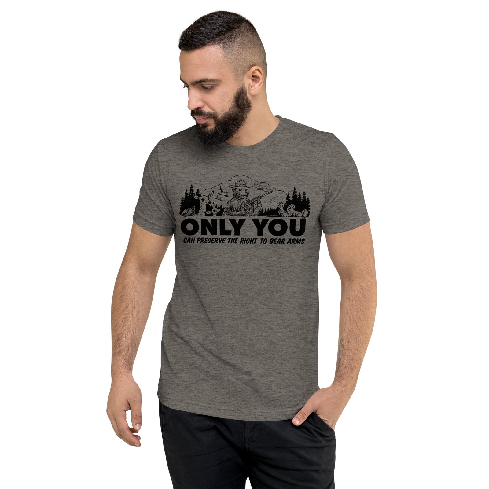 Only You Can Preserve the Right To Bear Arms Retro Smokey Tri-blend track shirt