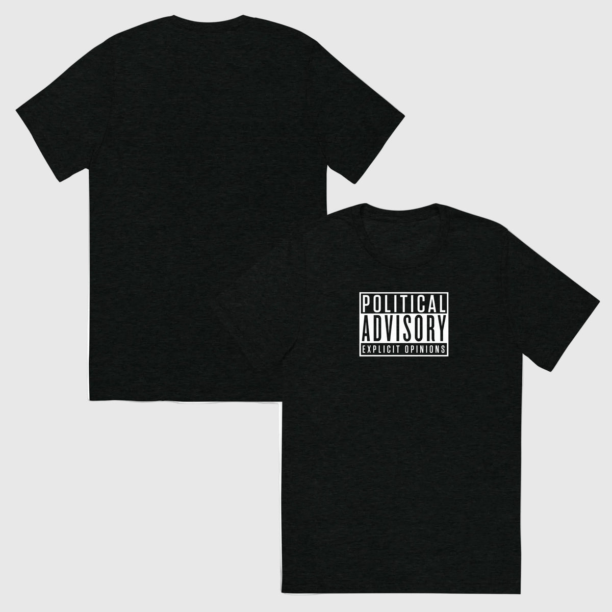Lightweight black heather political satire tri-blend T-shirt