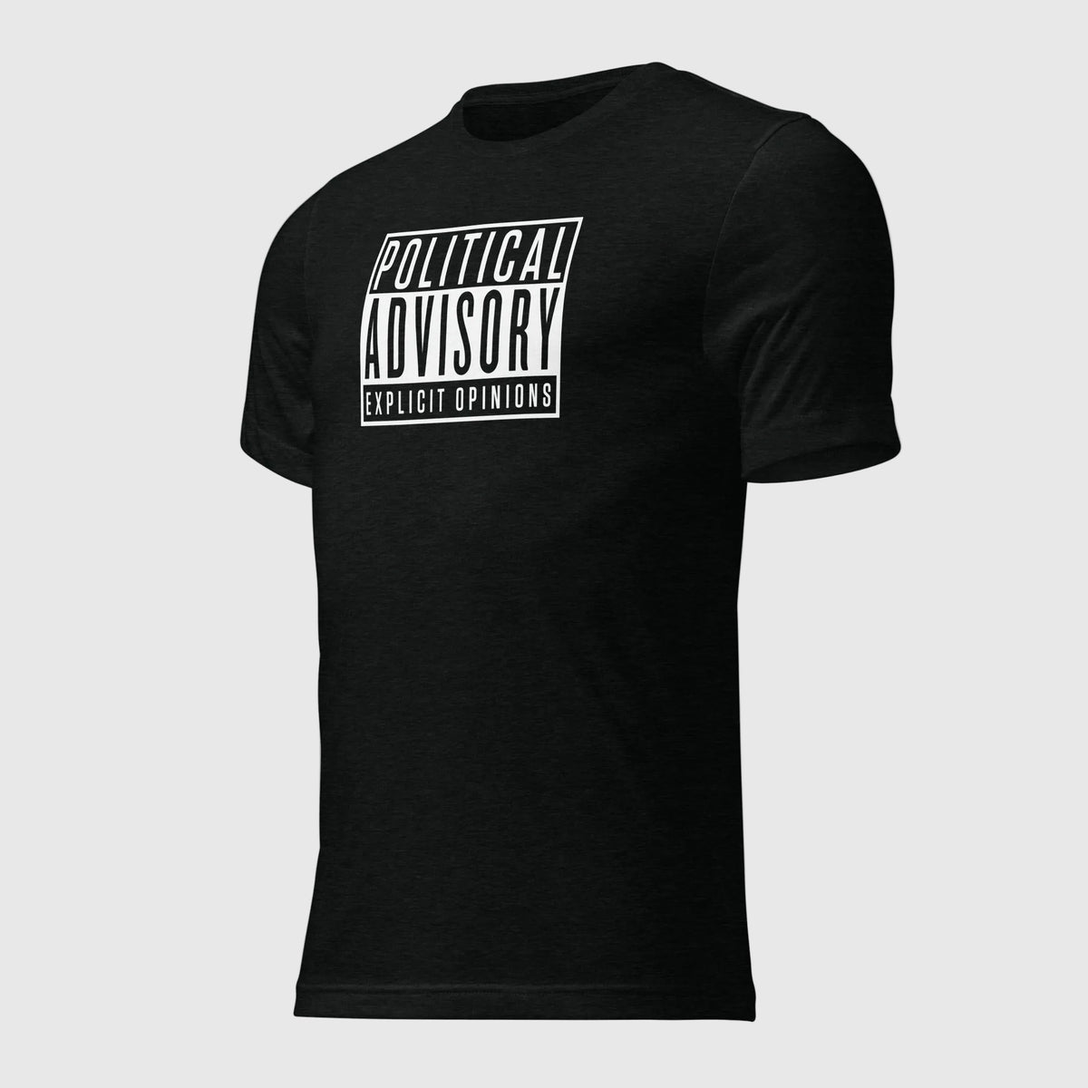 Lightweight black heather political satire tri-blend T-shirt