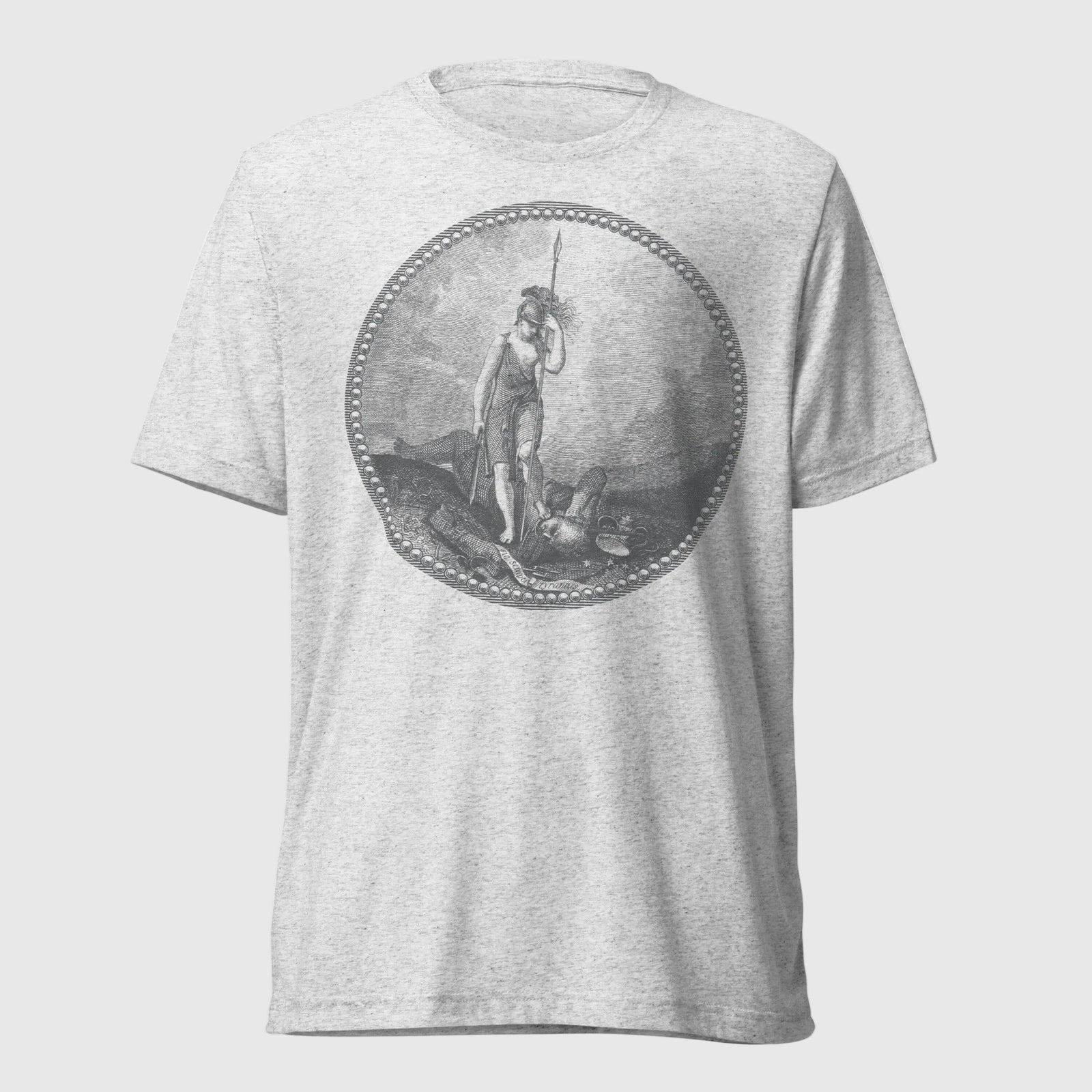 Sic Semper Tyrannis Virginia seal tri-blend T-shirt in white fleck