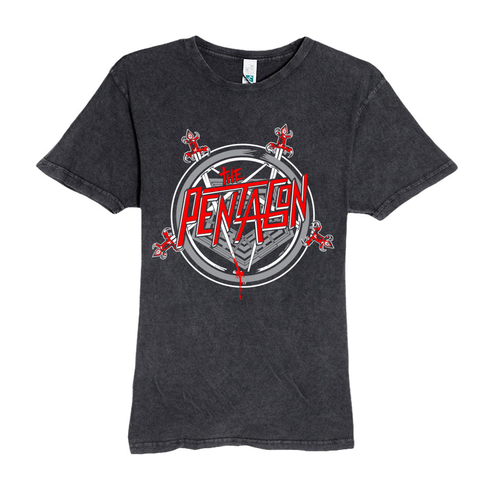 The Pentagon Vintage Concert Tee in Vintage Black, front view with death-metal-inspired graphic