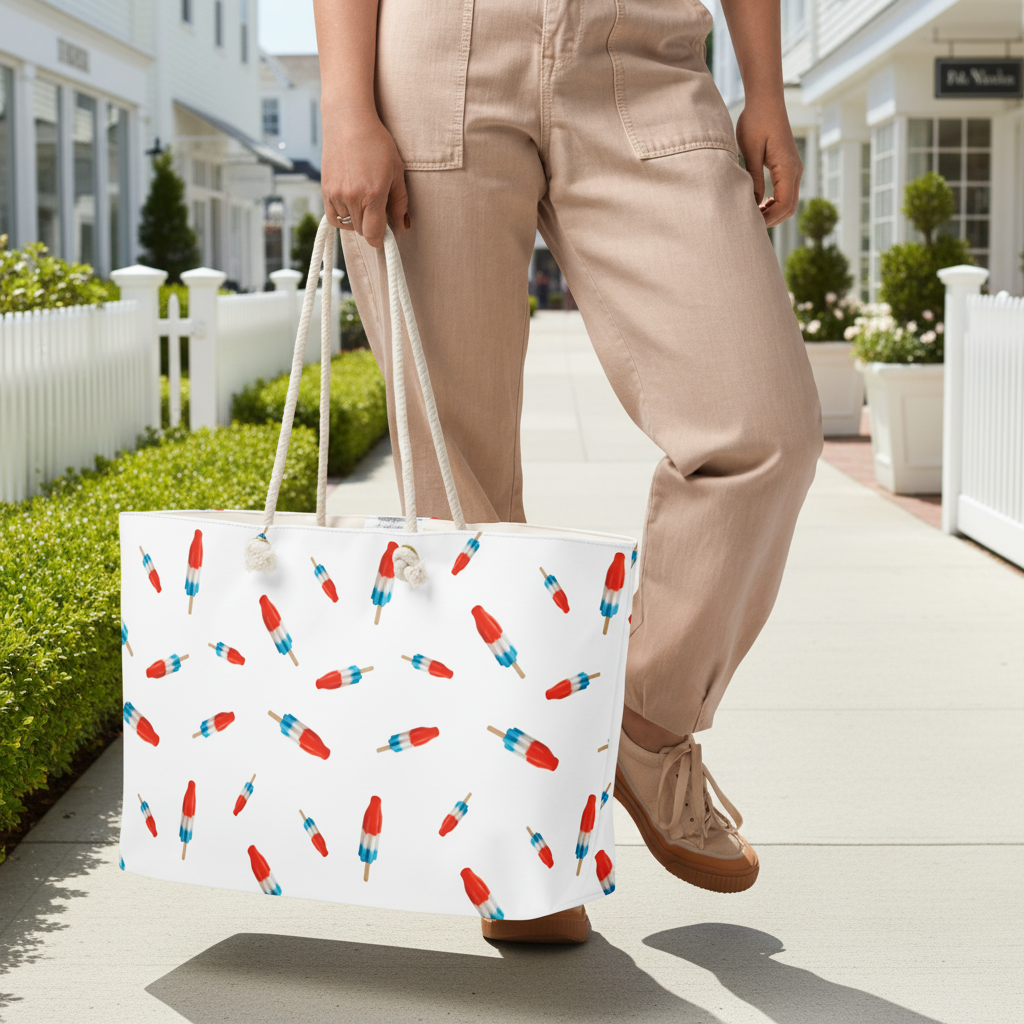 Person holding a tote bag with lavender design on a white background
