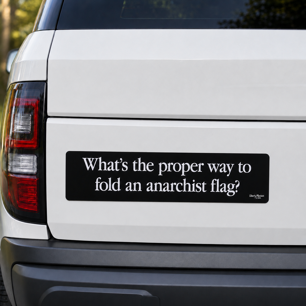 What's the proper way to fold and anarchist flag 15" Truck Bumper Sticker on a white SUV