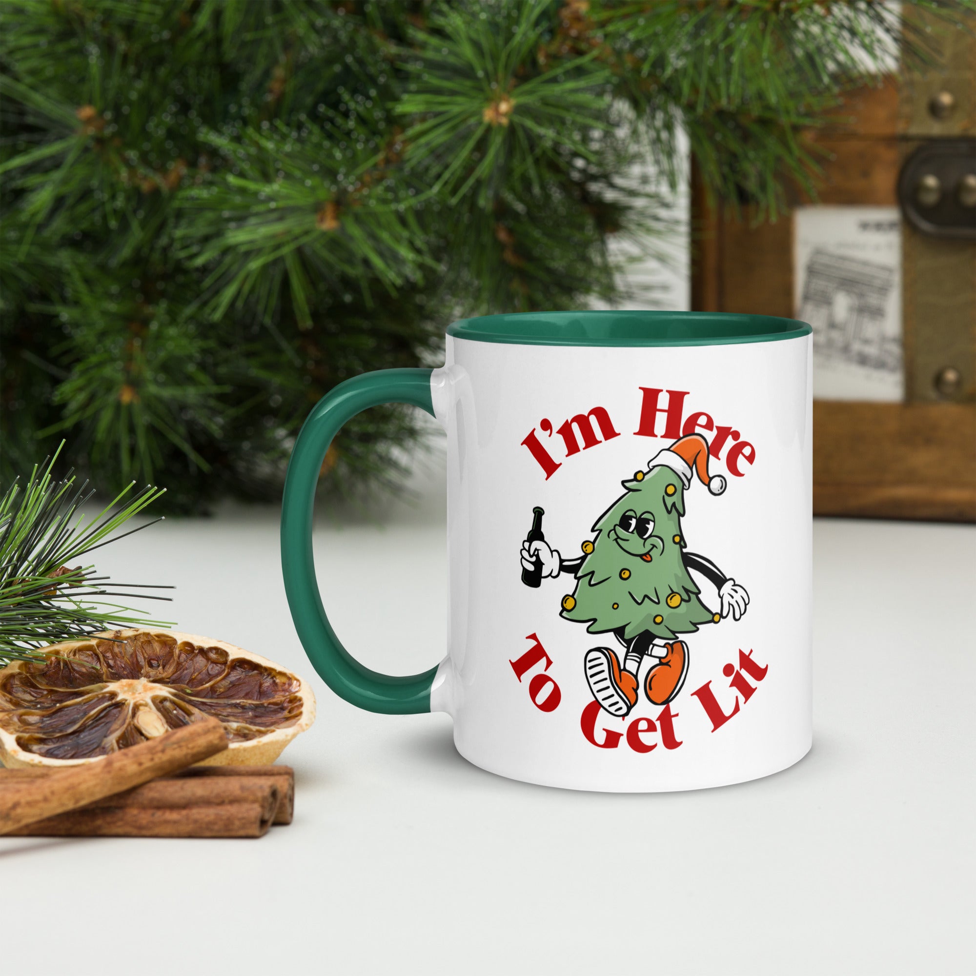 I'm Here to Get Lit Christmas Tree Character Mug