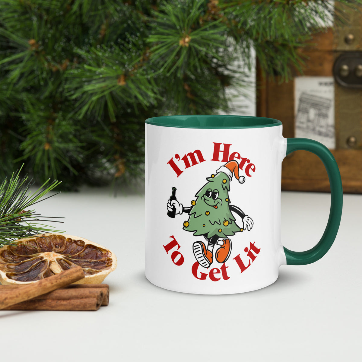 I&#39;m Here to Get Lit Christmas Tree Character Mug
