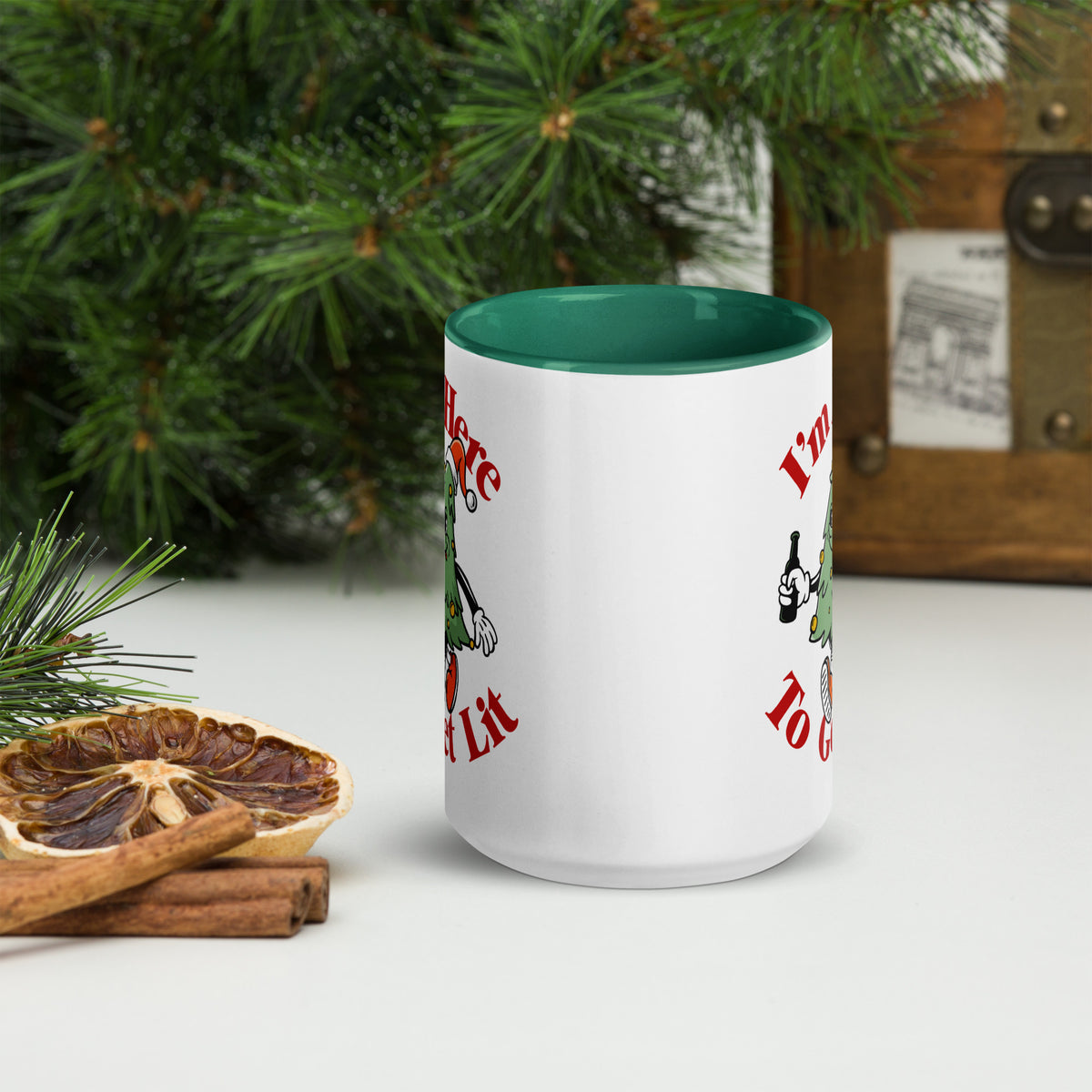 I&#39;m Here to Get Lit Christmas Tree Character Mug