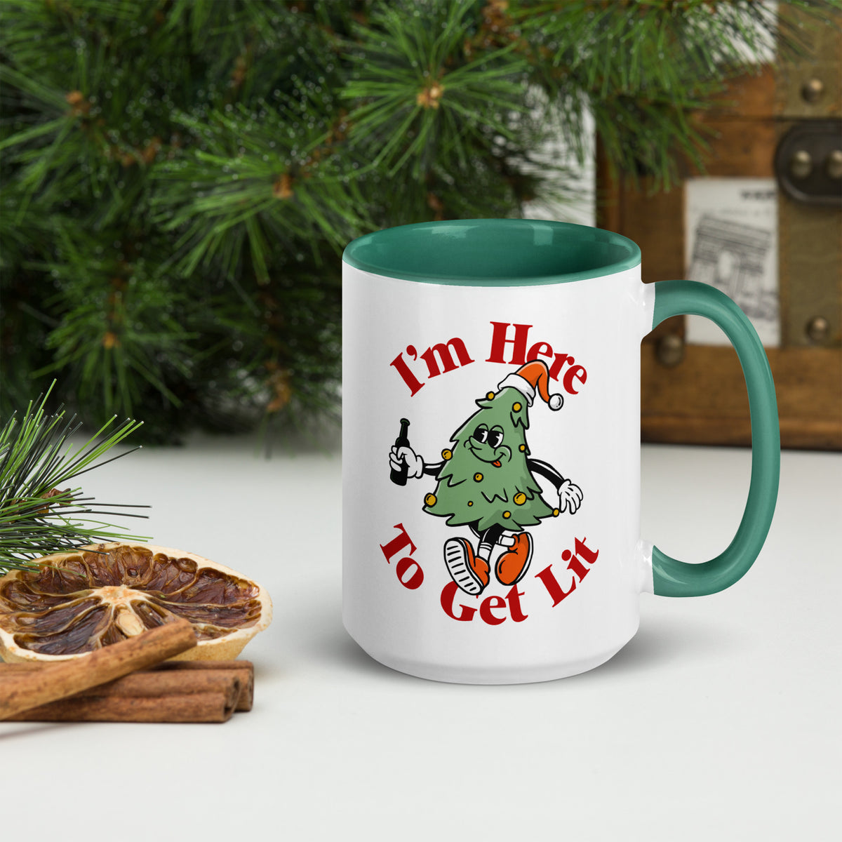 I&#39;m Here to Get Lit Christmas Tree Character Mug