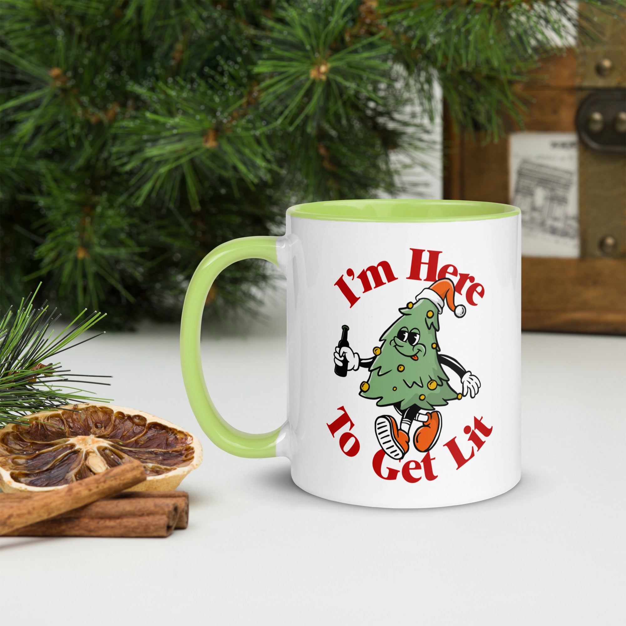 I'm Here to Get Lit Christmas Tree Character Mug