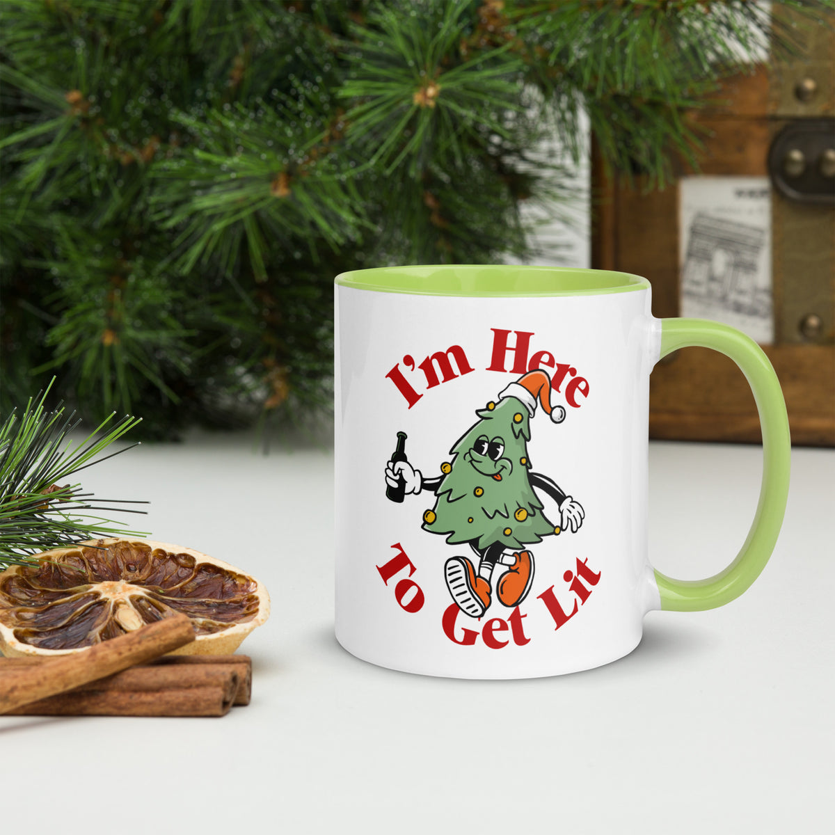 I&#39;m Here to Get Lit Christmas Tree Character Mug