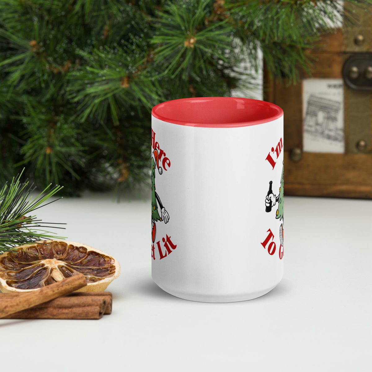 I&#39;m Here to Get Lit Christmas Tree Character Mug