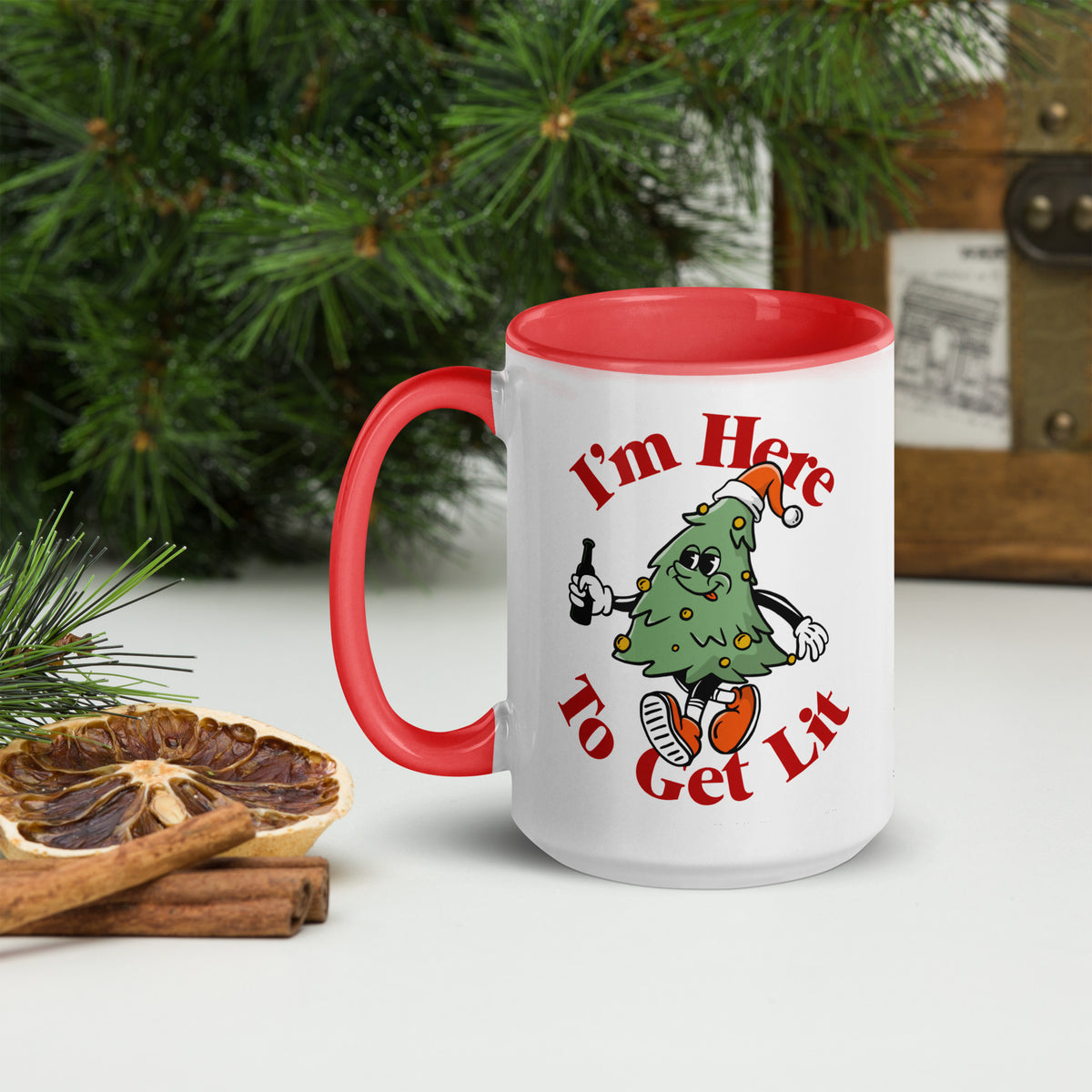 I&#39;m Here to Get Lit Christmas Tree Character Mug