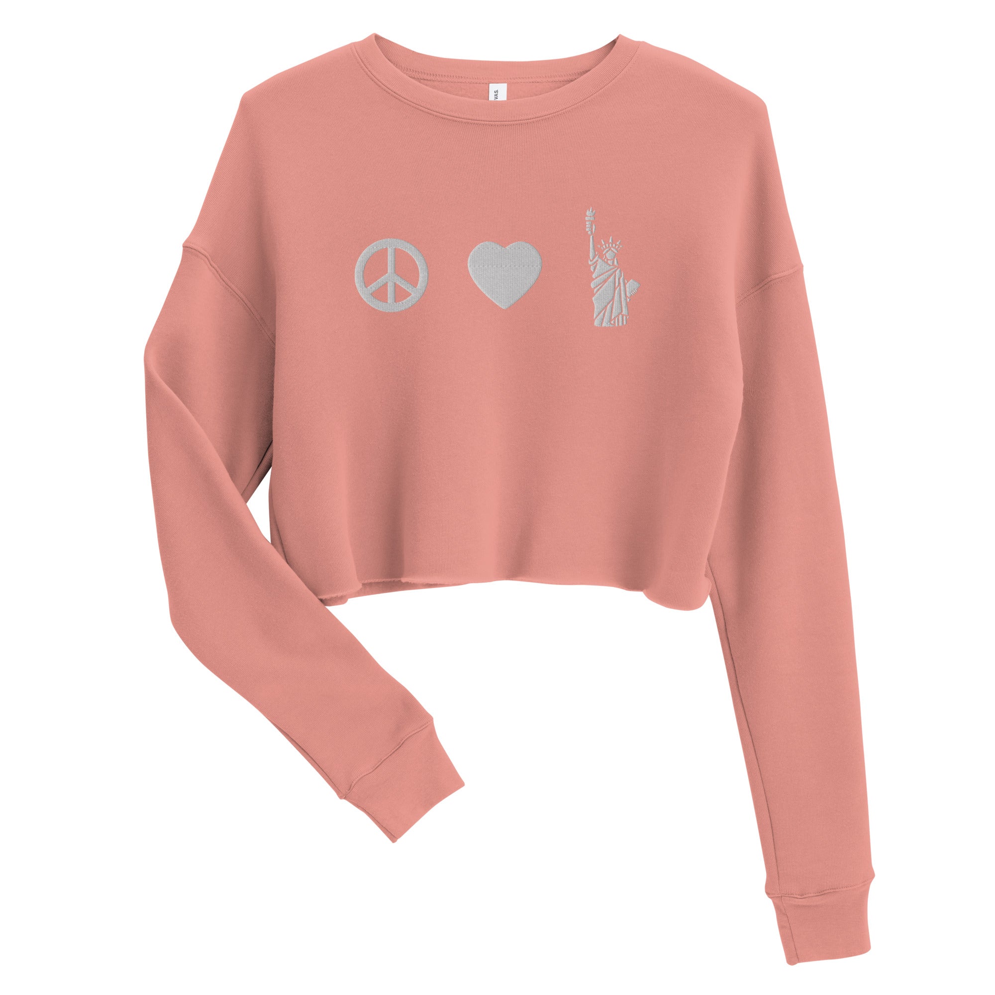 Peace Love Liberty Embroidered Crop Sweatshirt