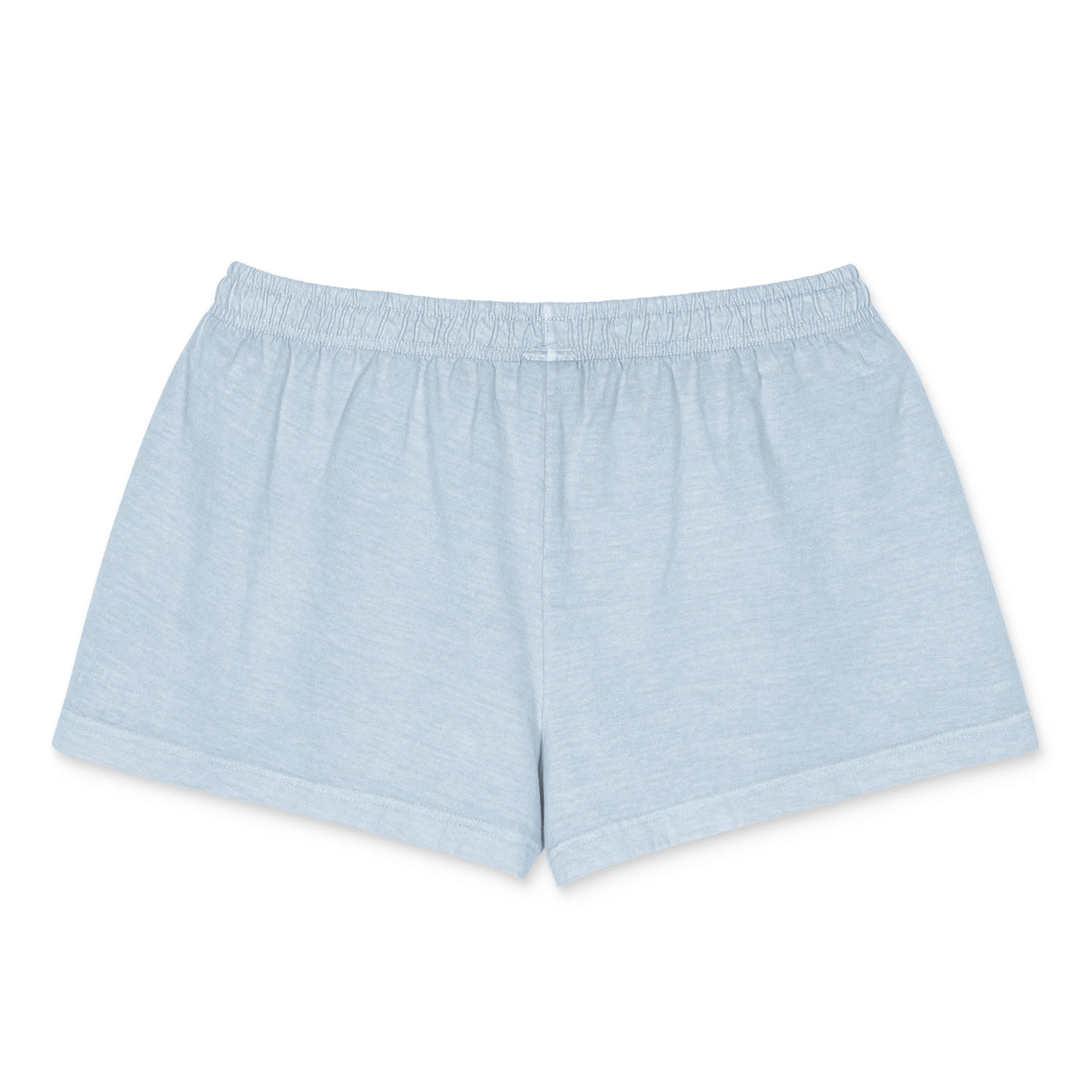Light blue heathered lounge shorts with an elastic waistband, shown flat against a white background.