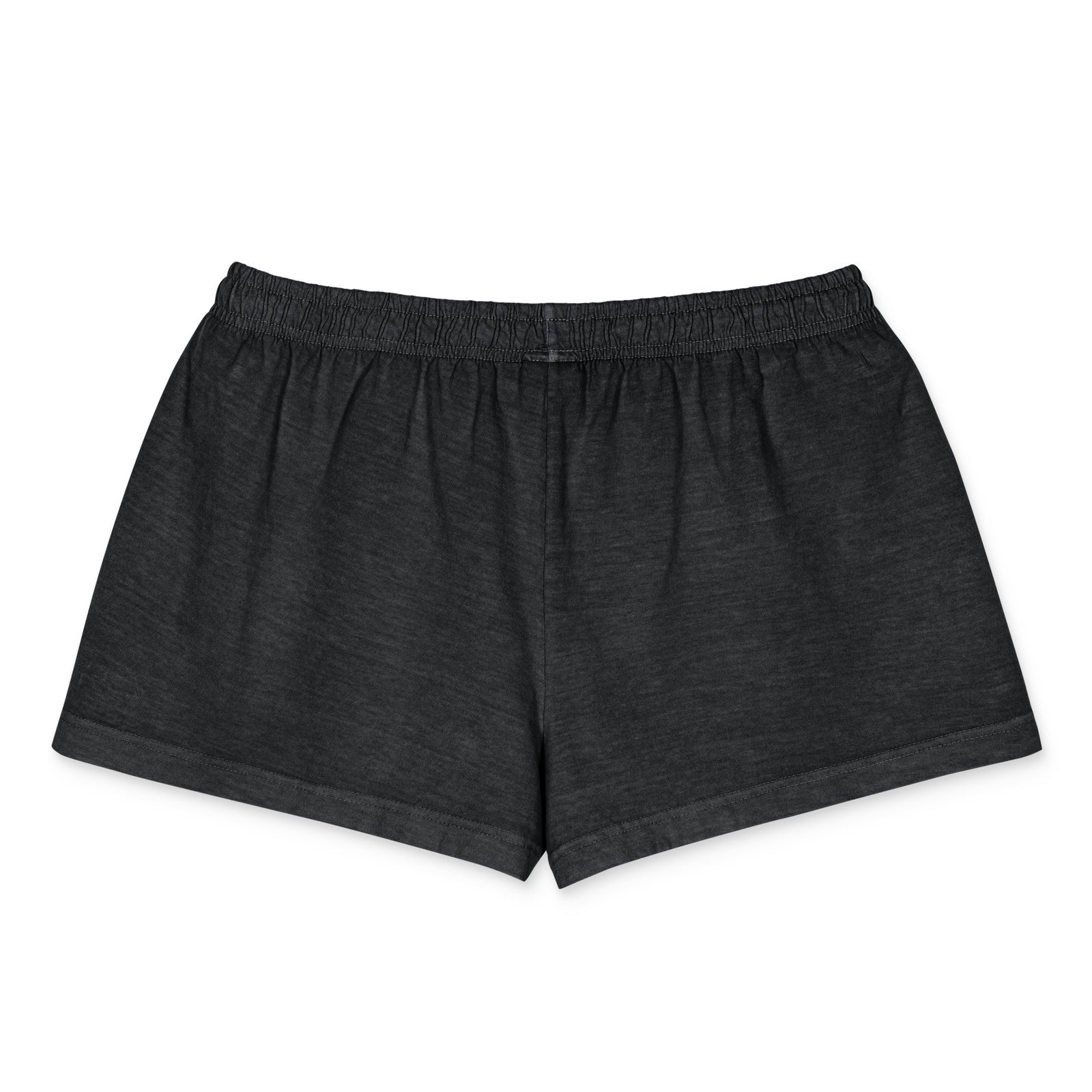 Dark charcoal gray heathered lounge shorts with an elastic waistband, shown flat against a solid white background.