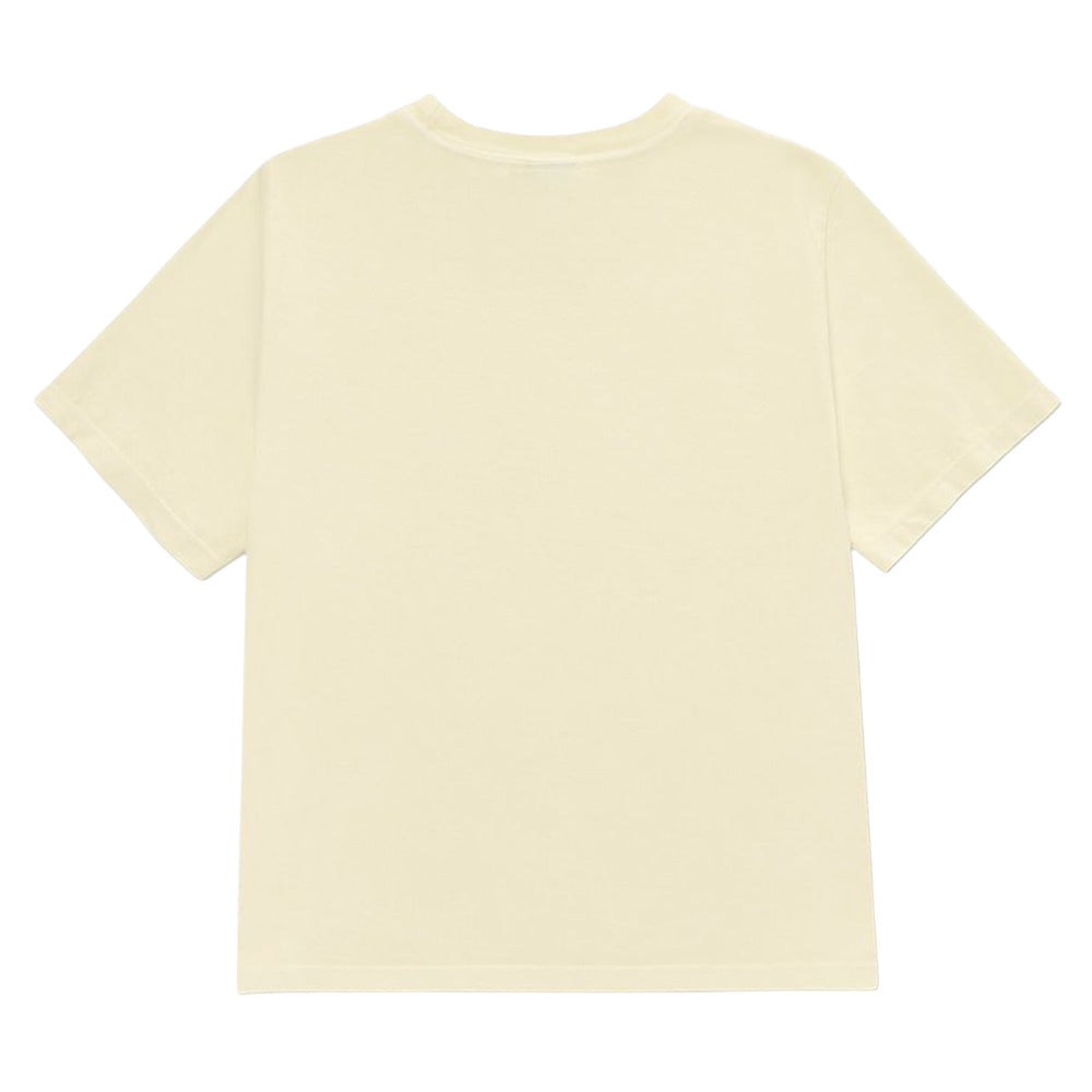 A plain short-sleeve crewneck t-shirt in a light cream or off-white color, shown from the back on a solid white background.