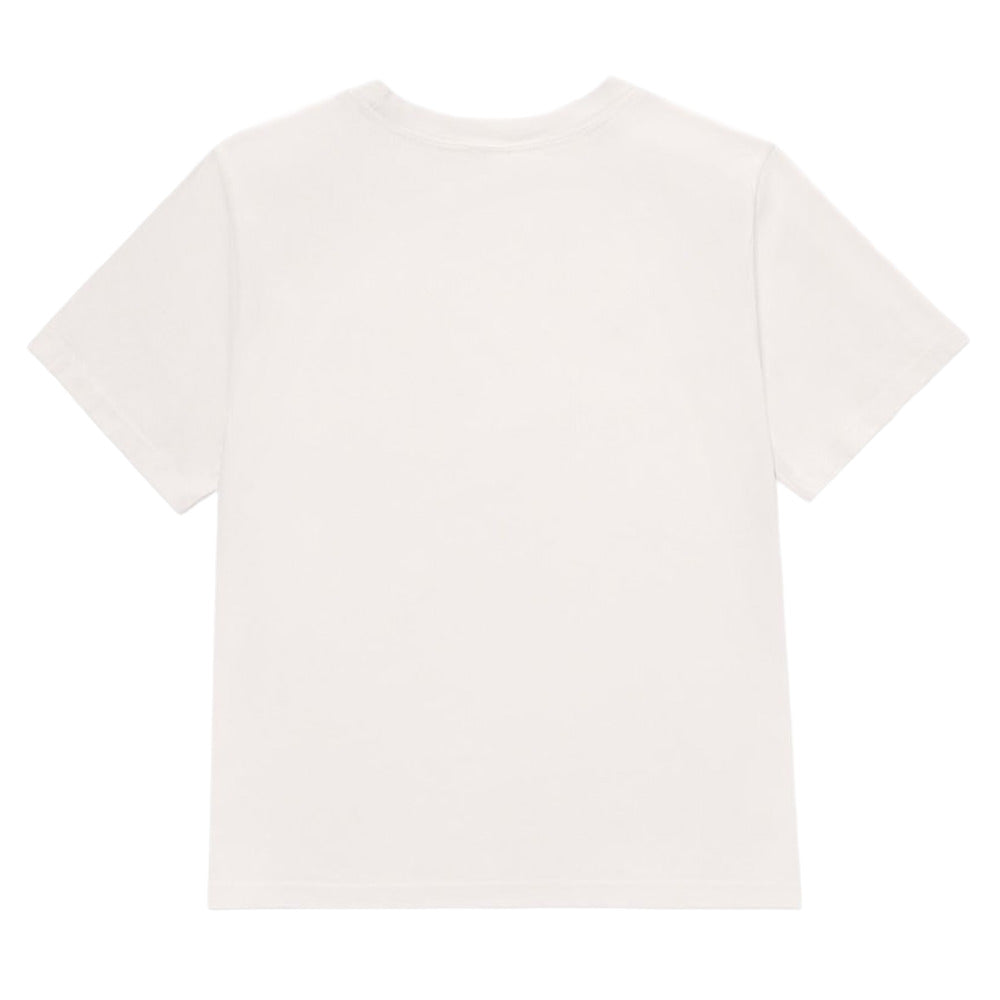 A plain white short-sleeve crewneck t-shirt shown from the back, laid flat against a white background.