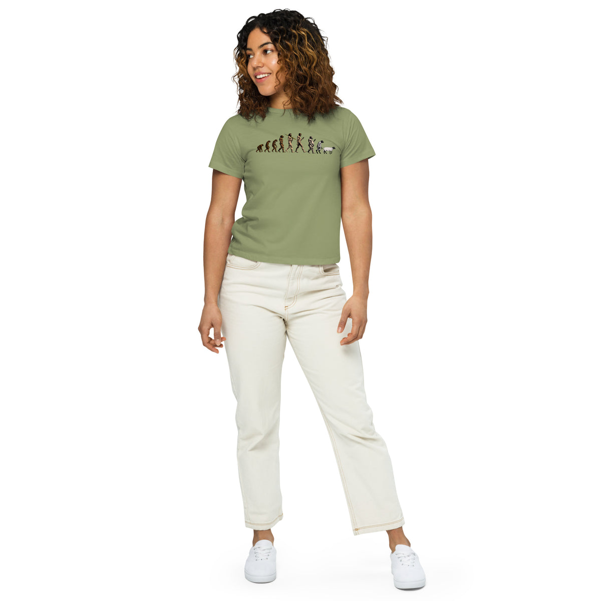 March of Devolution Sheeple Women’s high-waisted t-shirt