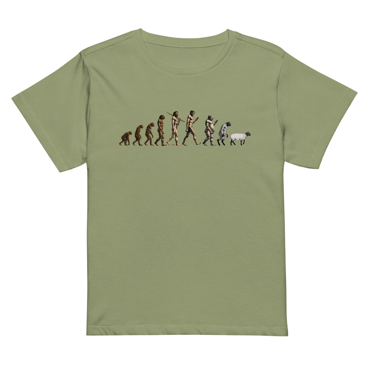 March of Devolution Sheeple Women’s high-waisted t-shirt