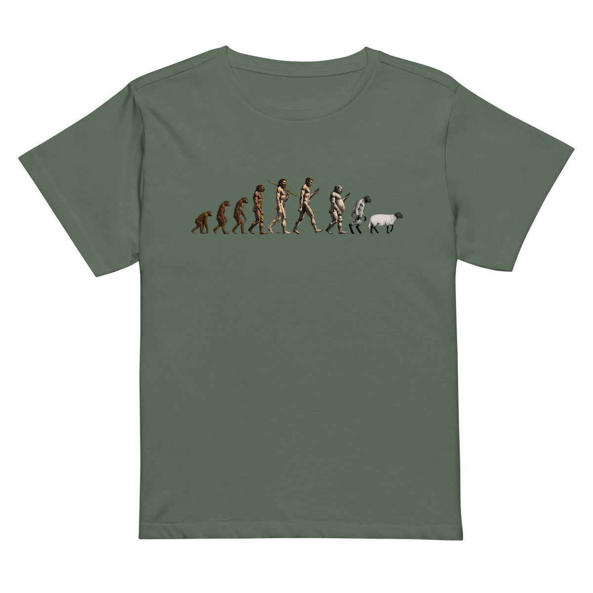 March of Devolution Sheeple Women’s high-waisted t-shirt
