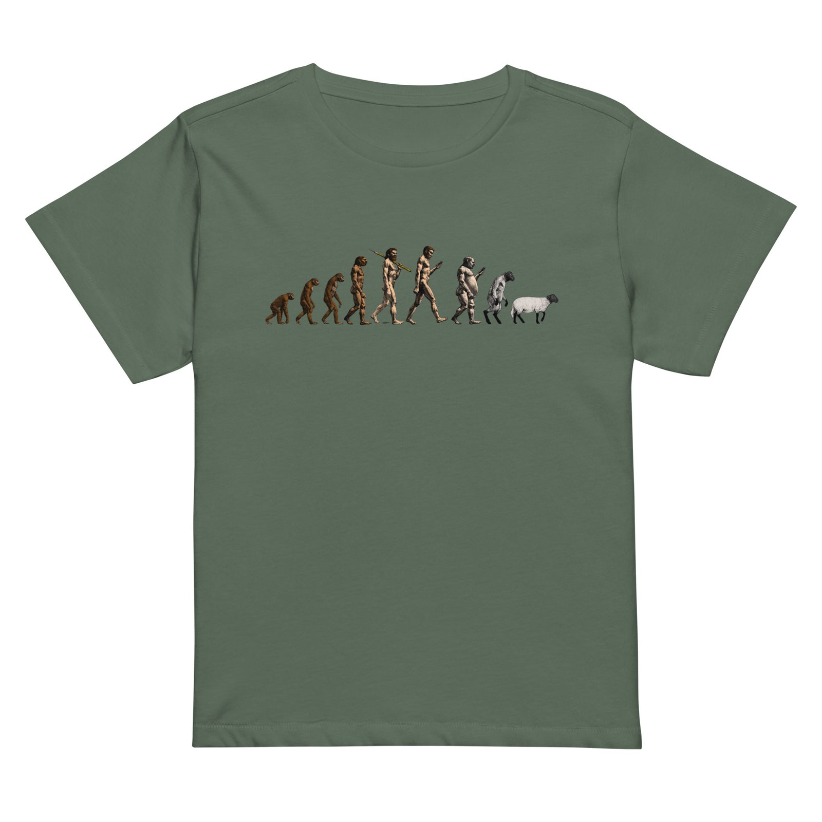 March of Devolution Sheeple Women’s high-waisted t-shirt