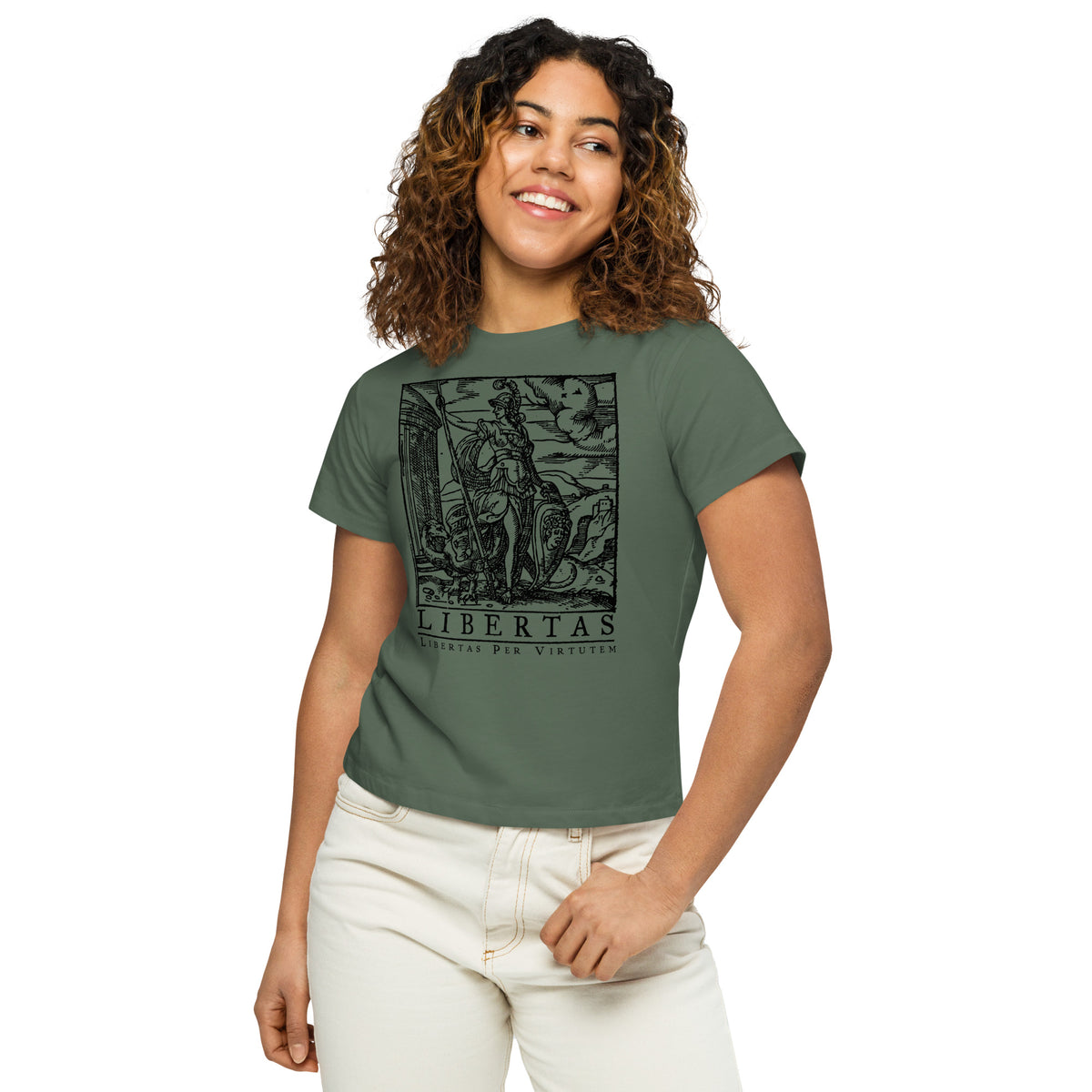 Libertas Freedom Through Virtue Women’s High-Waisted T-shirt