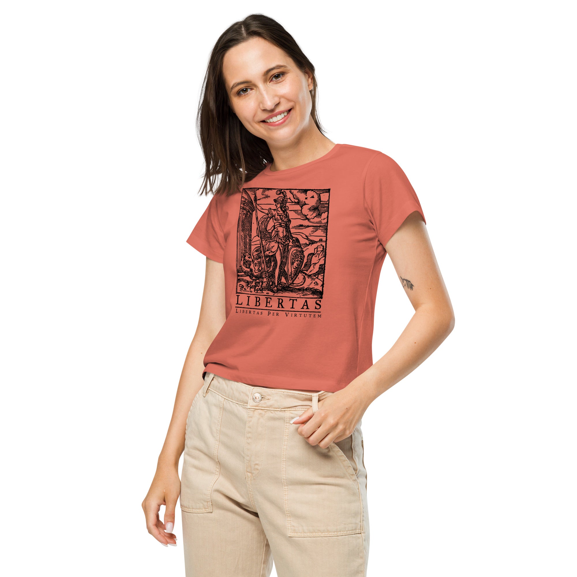 Libertas Freedom Through Virtue Women’s High-Waisted T-shirt