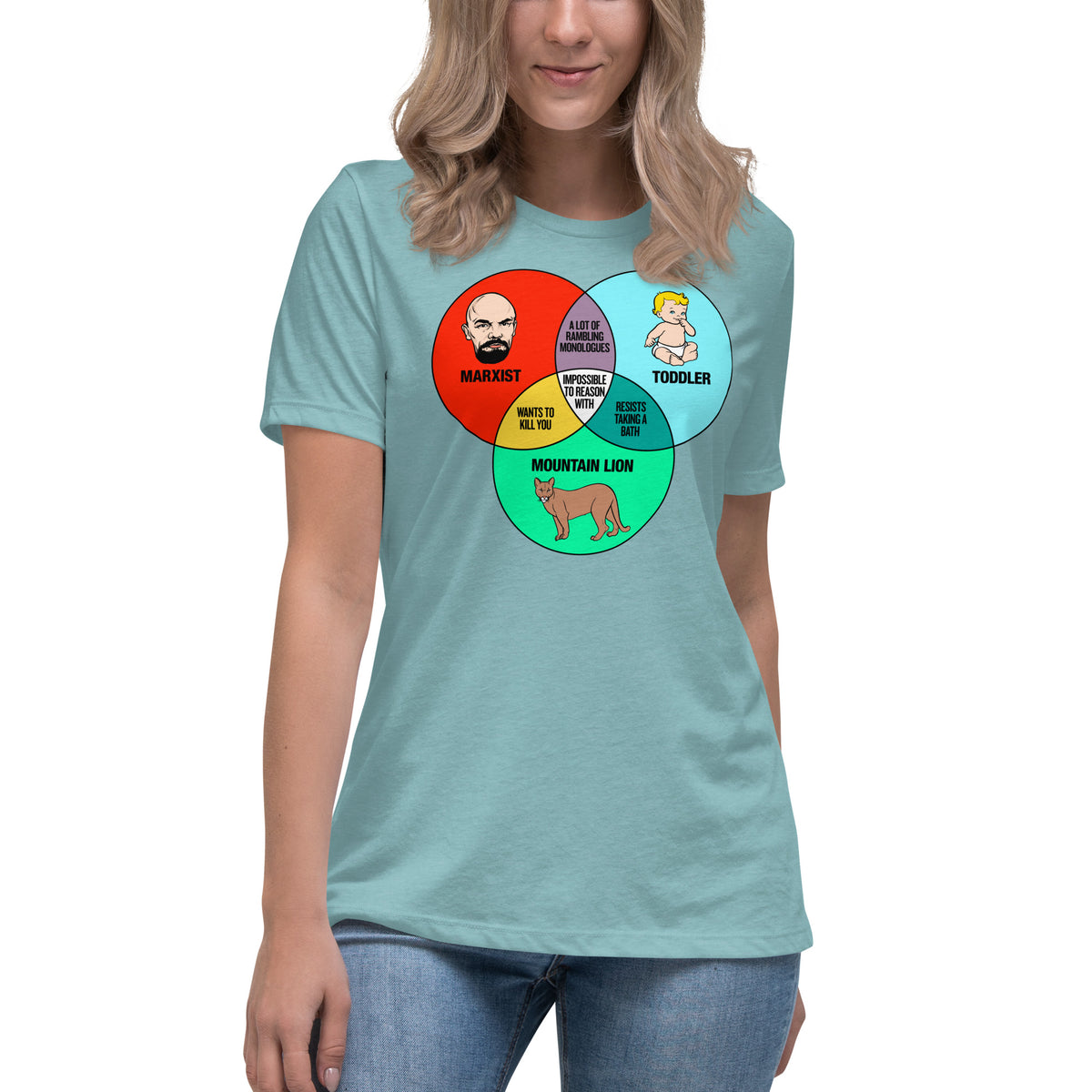 Marxist Toddler and Mountain Lion Venn Diagram Women&#39;s Relaxed T-Shirt