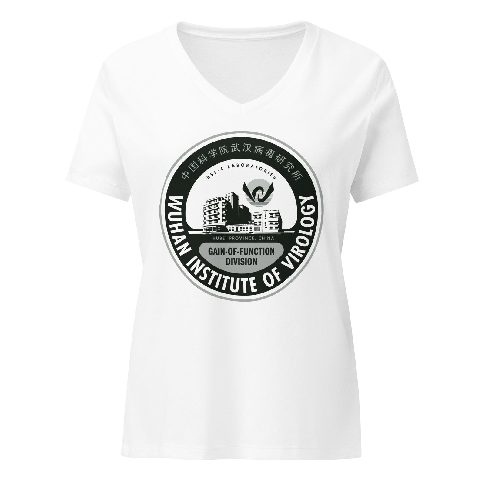 Wuhan Institute of Virology Parody Women’s Relaxed V-neck T-shirt