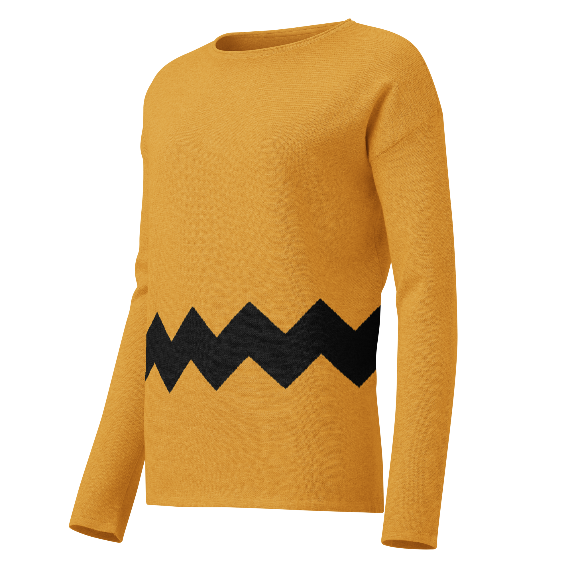 Yellow sweater with black zigzag pattern on a white background