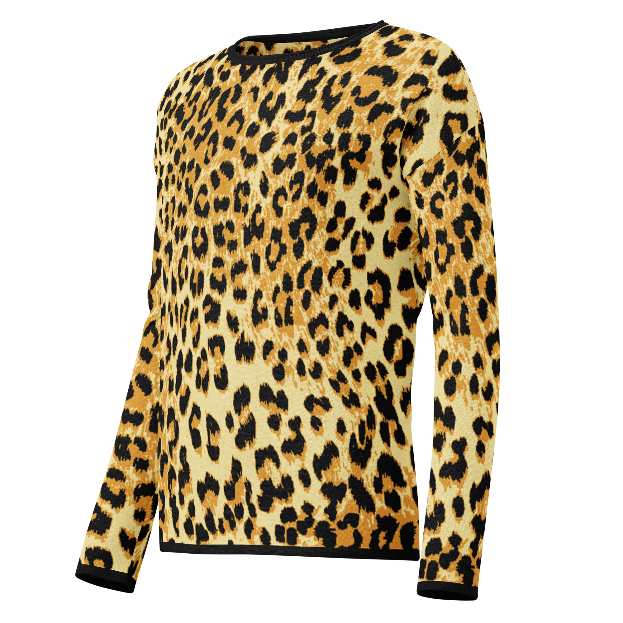 Leopard print long-sleeve top on a white background