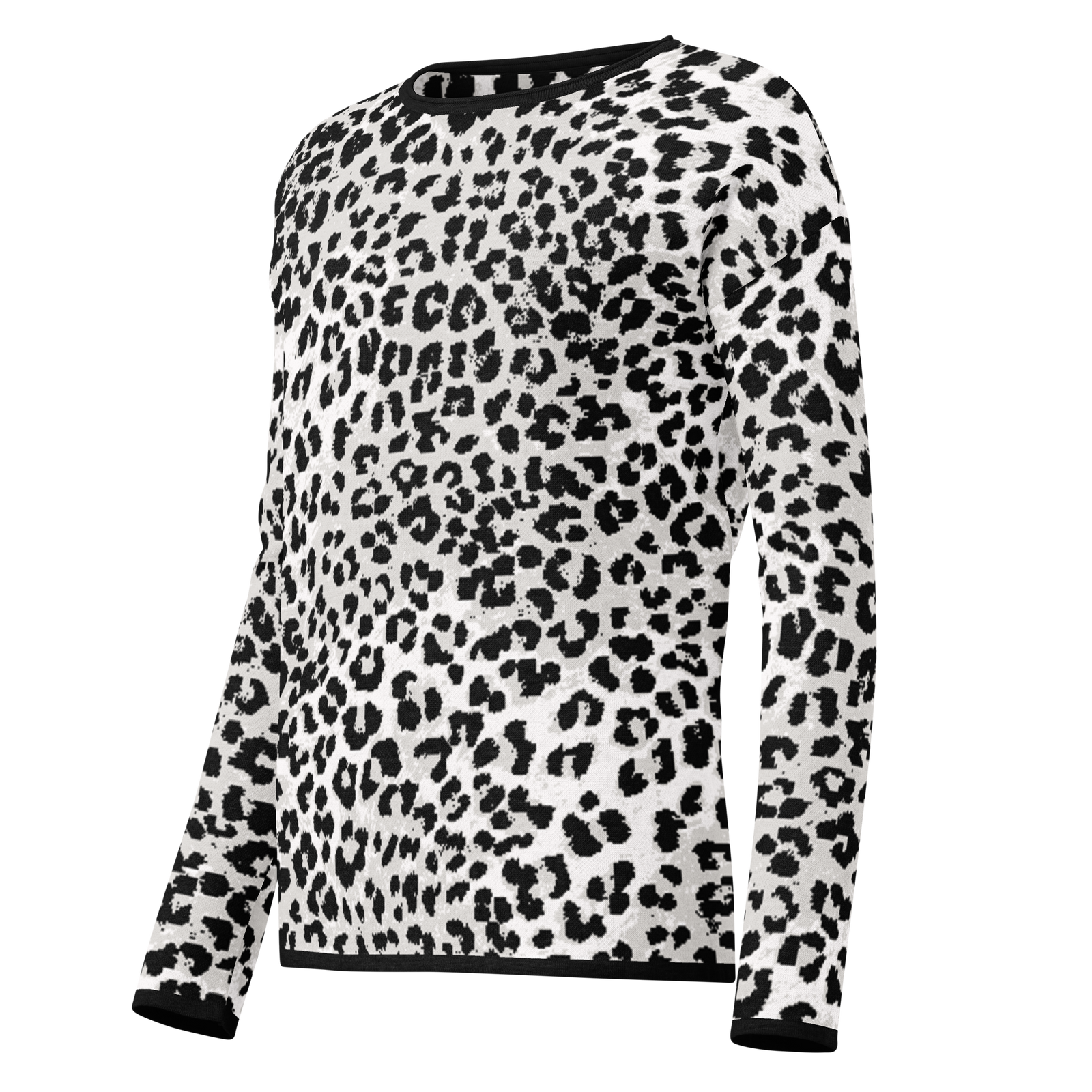 Snow Leopard knit sweater long-sleeve top on a white background