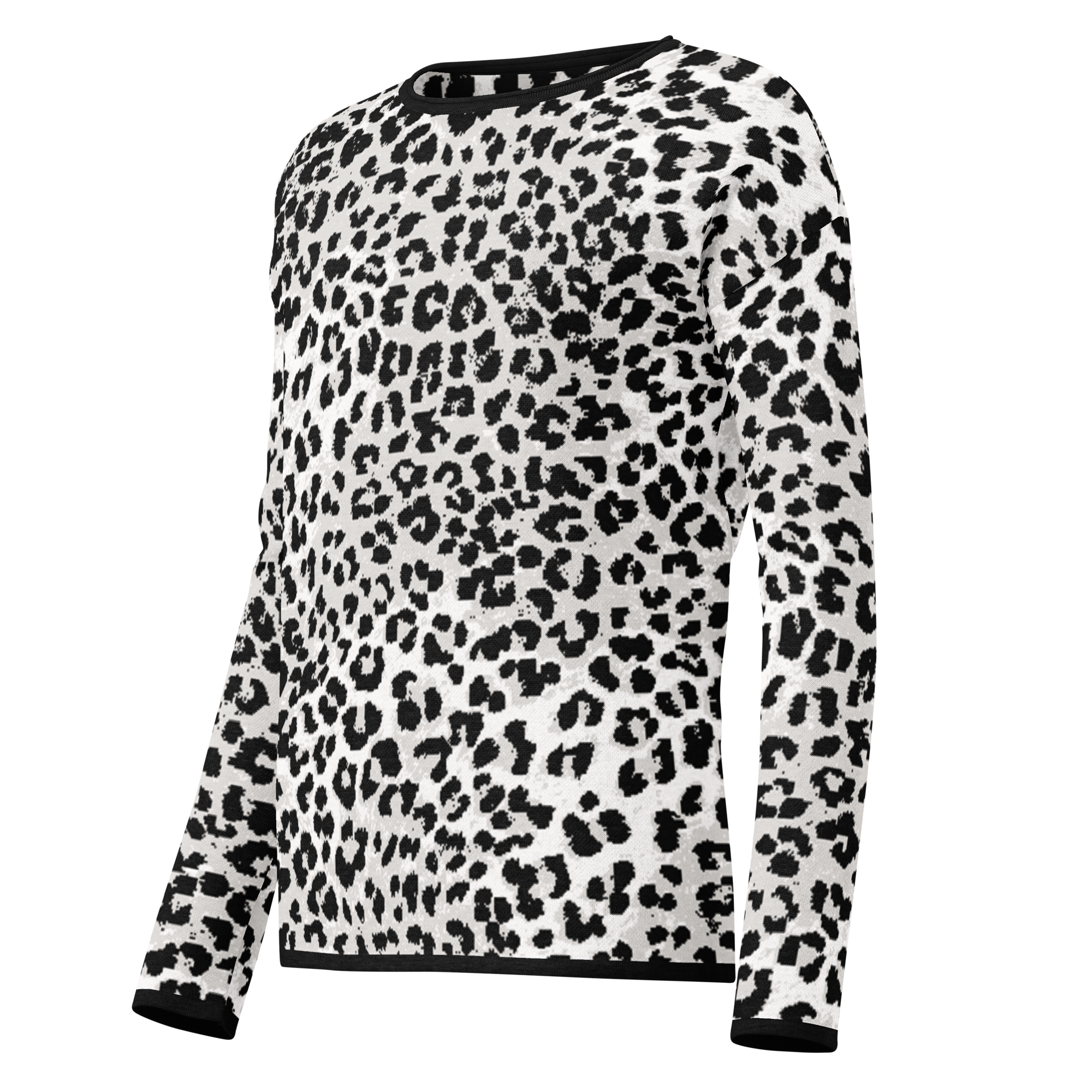 Snow Leopard knit sweater long-sleeve top on a white background
