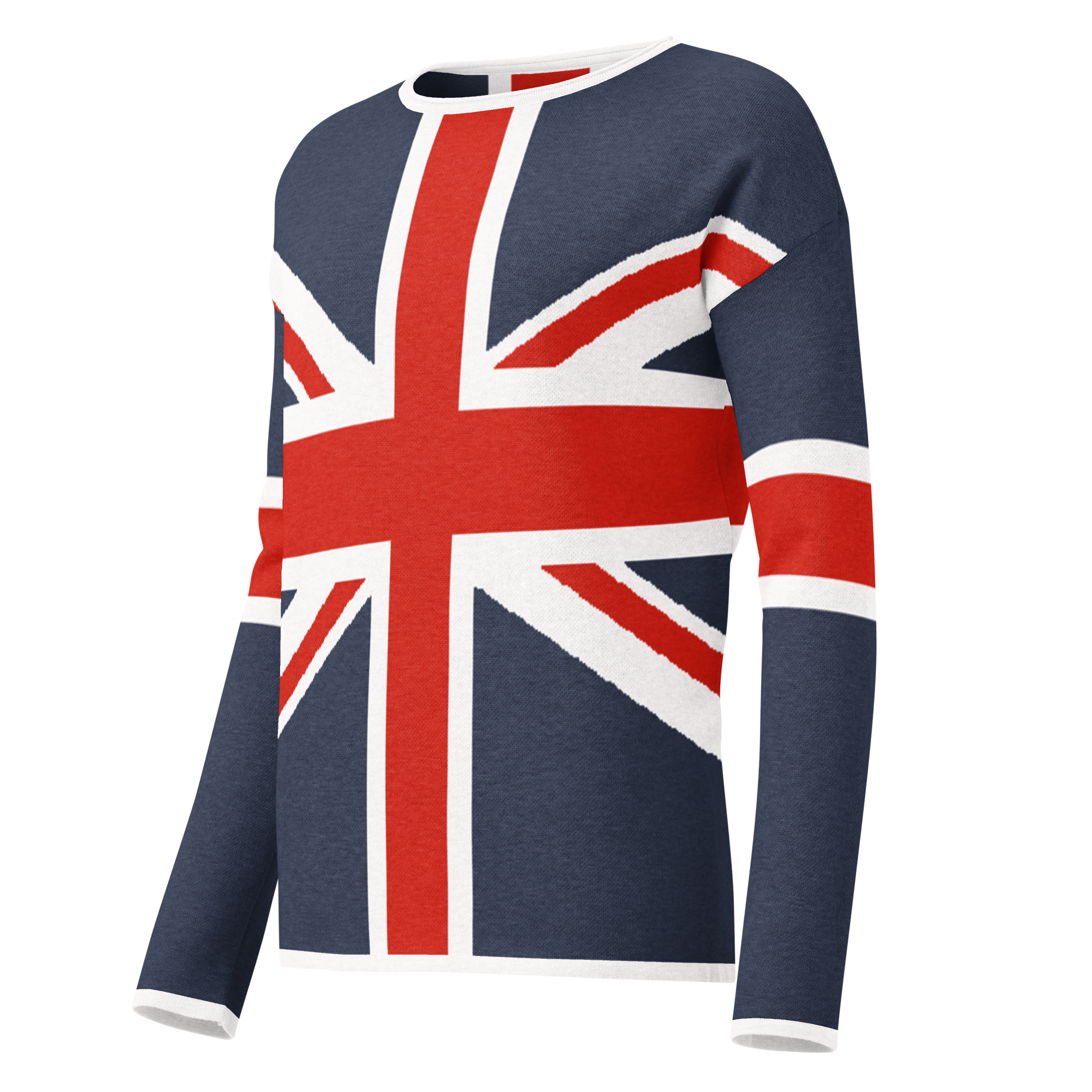 Sweater with Union Jack design on a white background
