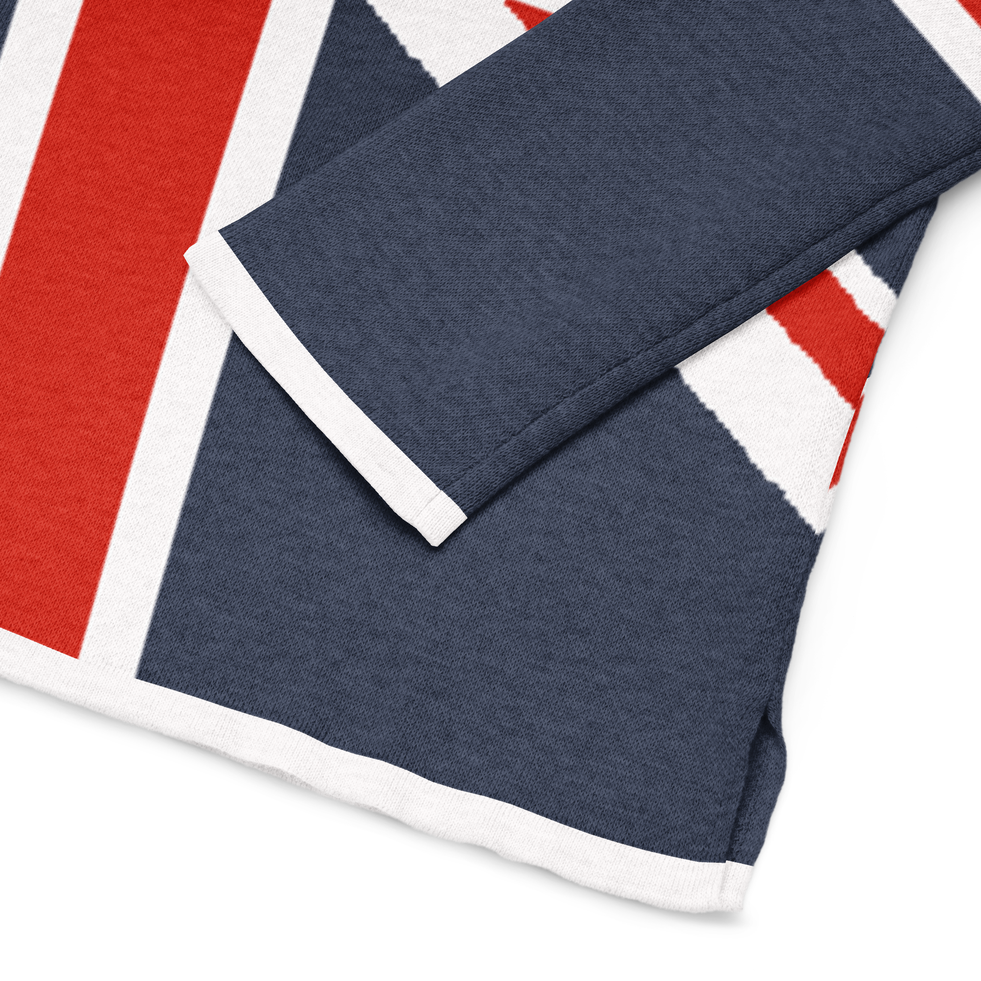 Navy blue towel on a Union Jack flag background