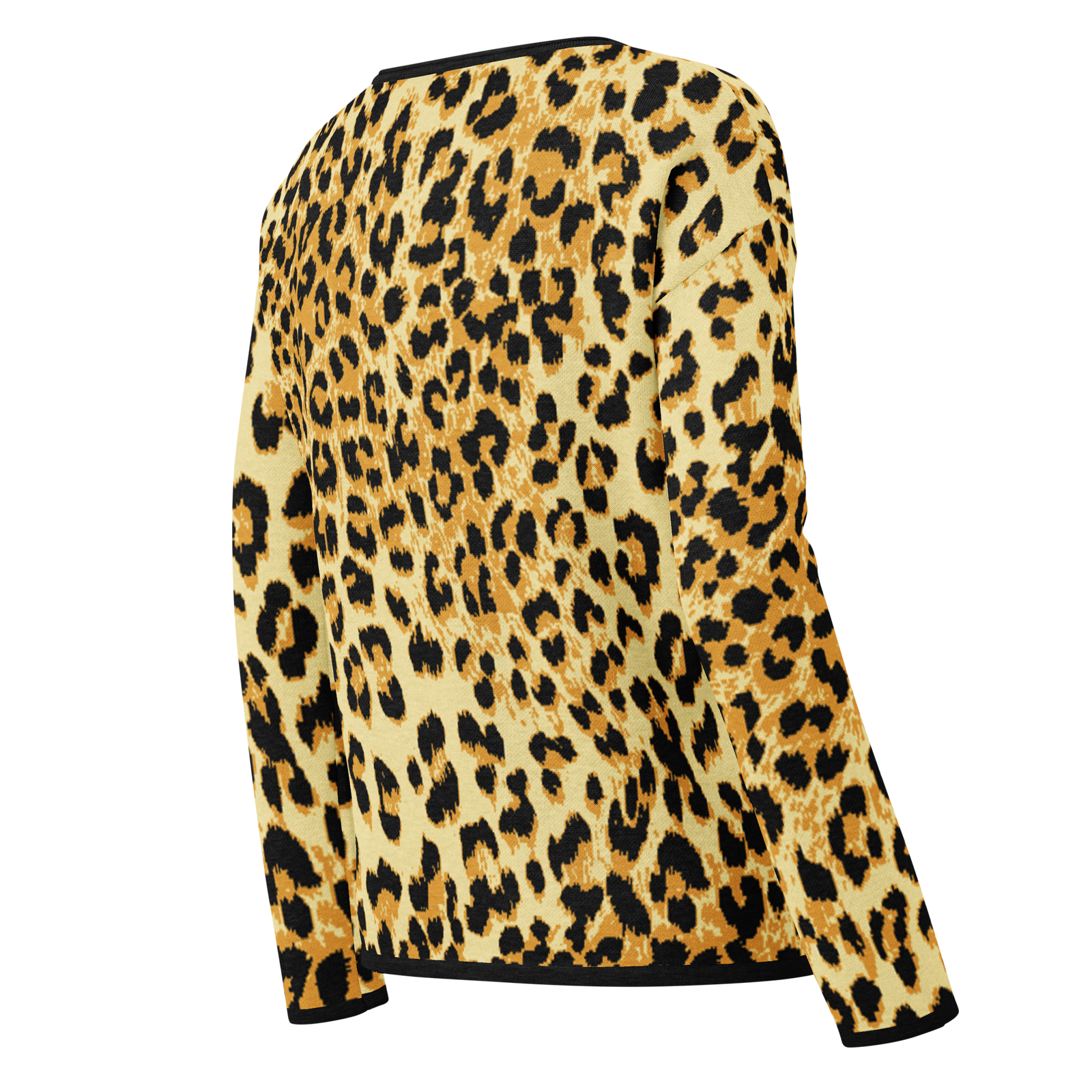 Leopard print long-sleeve top on a white background
