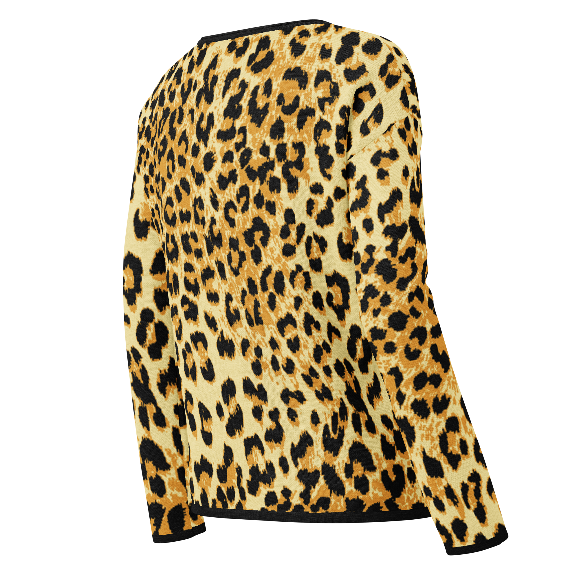 Leopard print long-sleeve top on a white background
