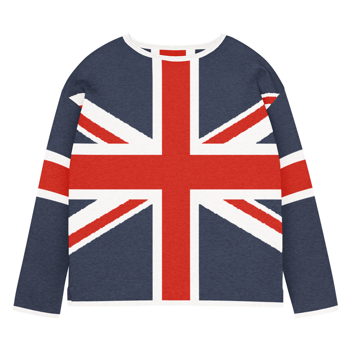 Knit sweater with Union Jack design on a white background