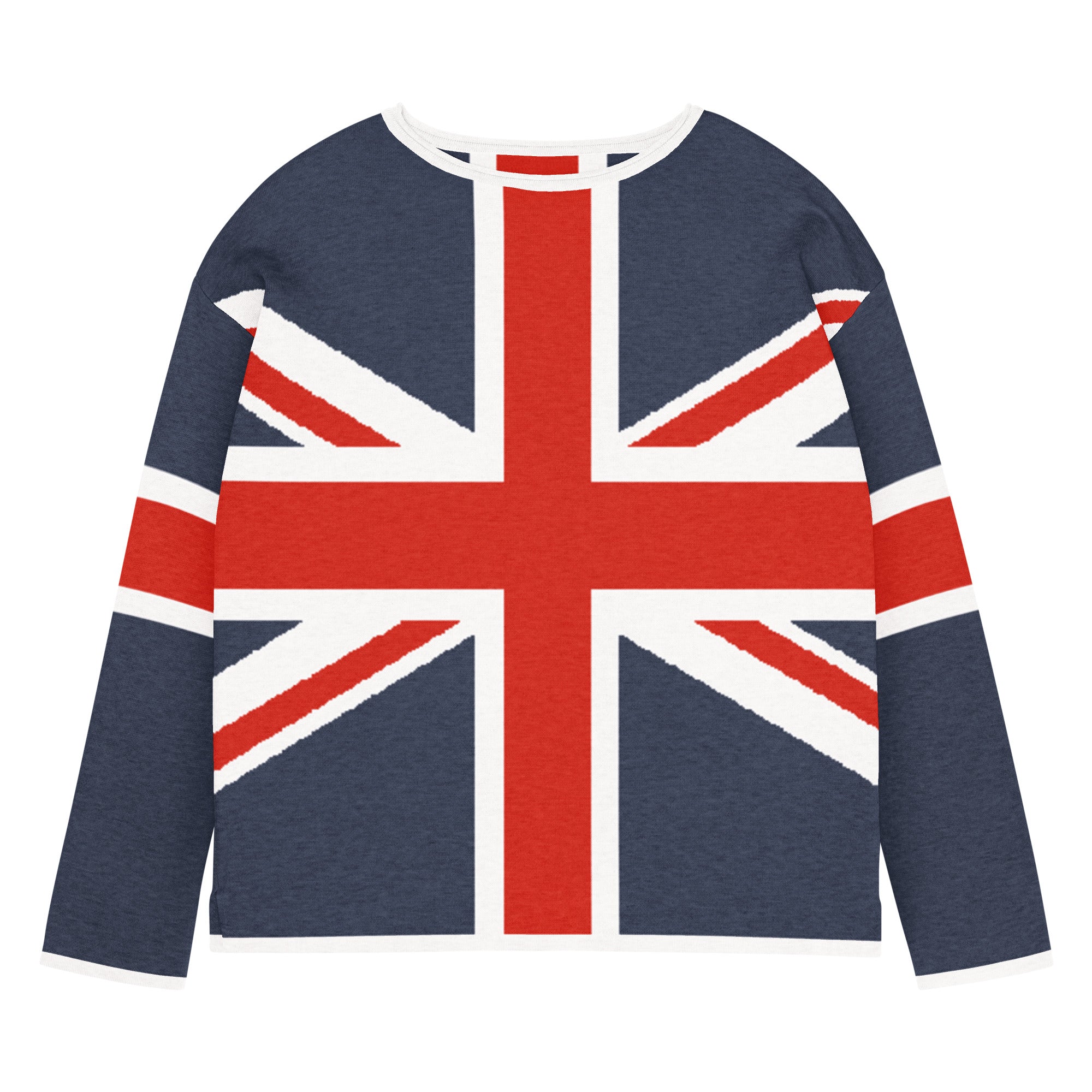 Knit sweater with Union Jack design on a white background