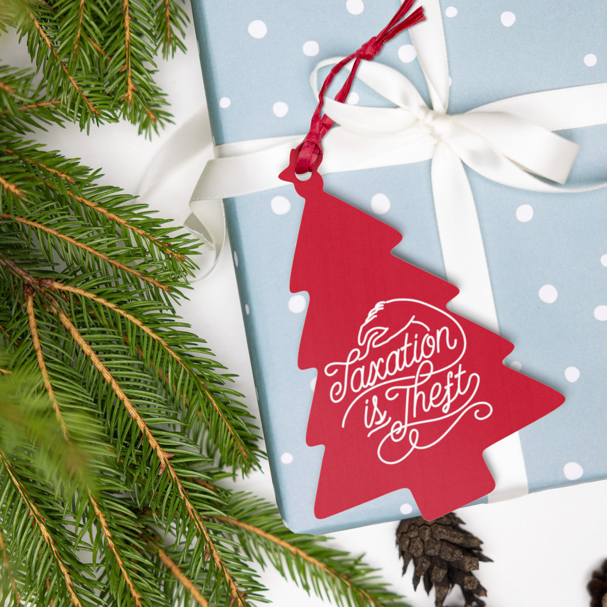 Taxation is Theft Christmas Wooden Ornaments