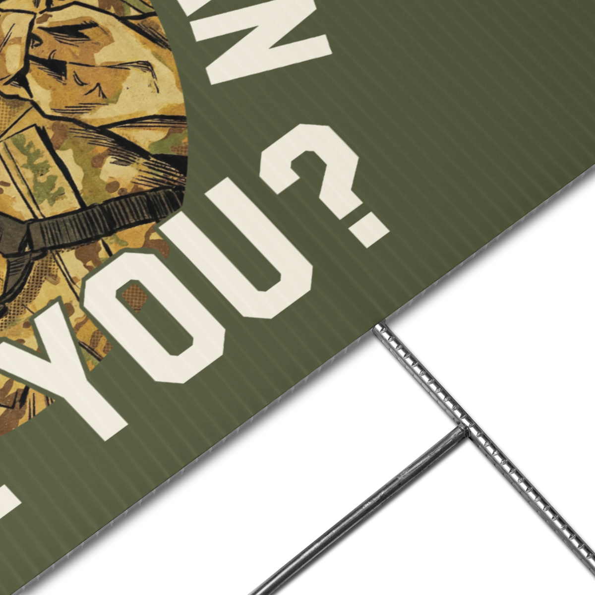 Green banner with military-themed graphic and text on a white background
