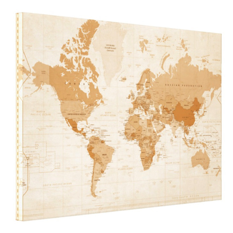 Sepia World Map Hand Stretched 36 x 24 Canvas