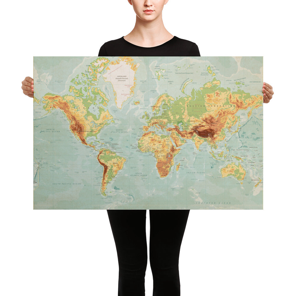 Vintage World Map Hand Stretched Canvas